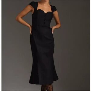 Anthropologie Black Midi Dress with Sweetheart Neckline